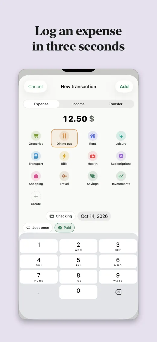 Log an expense in three seconds