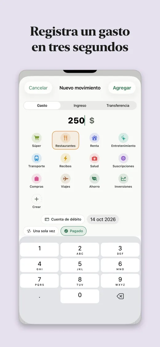 Registra un gasto en tres segundos