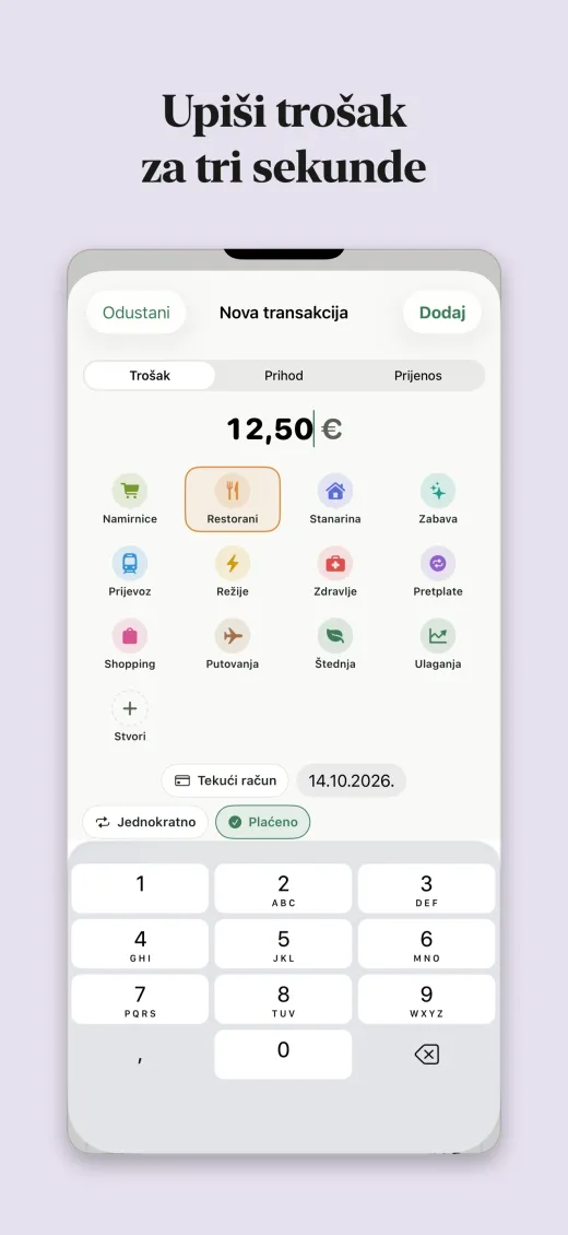Upiši trošak za tri sekunde