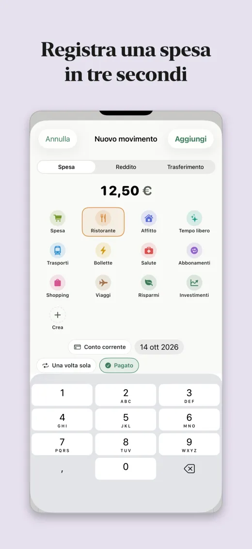 Registra una spesa in tre secondi