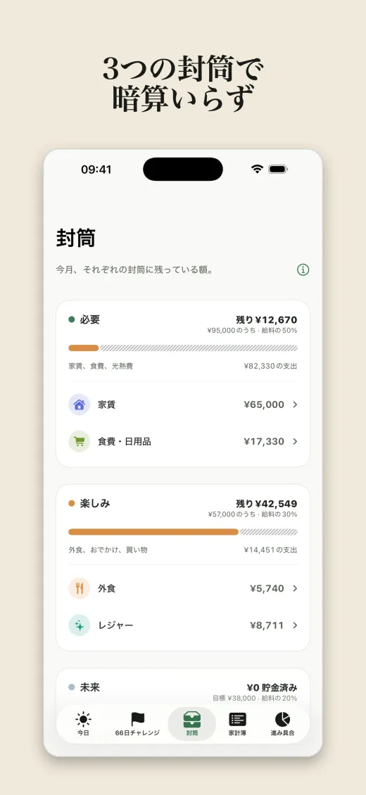 3つの封筒で 暗算いらず