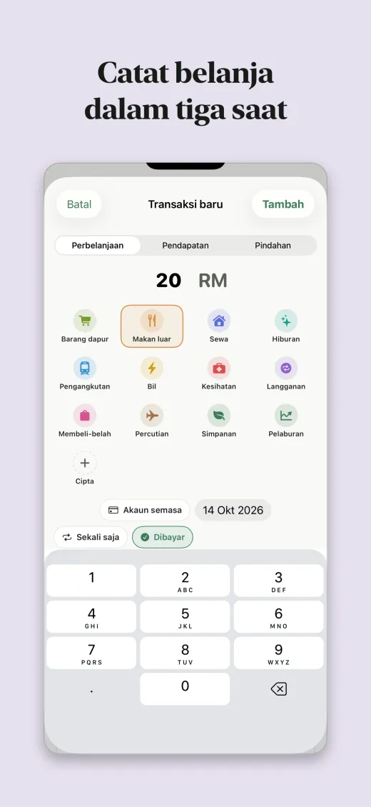 Catat belanja dalam tiga saat