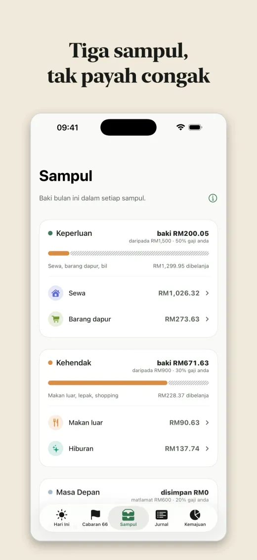 Tiga sampul, tak payah congak